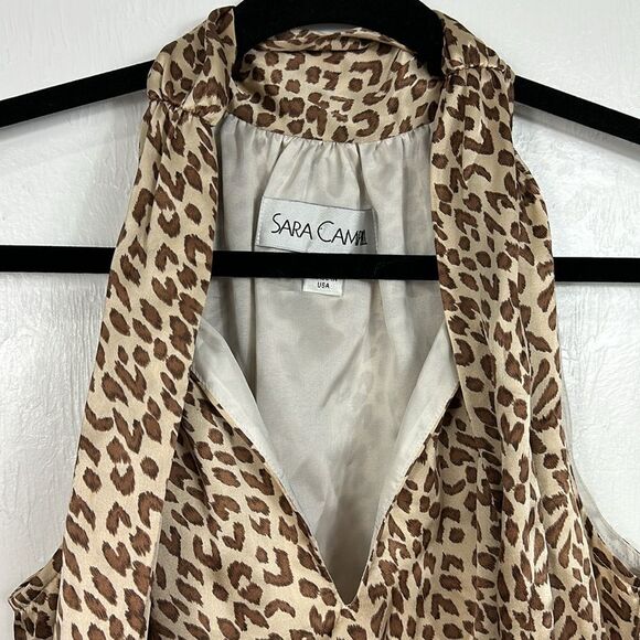 Sara Campbell Animal Print Sleeveless Satin Tie Neck Tunic Top Size 6 - Picture 4 of 8